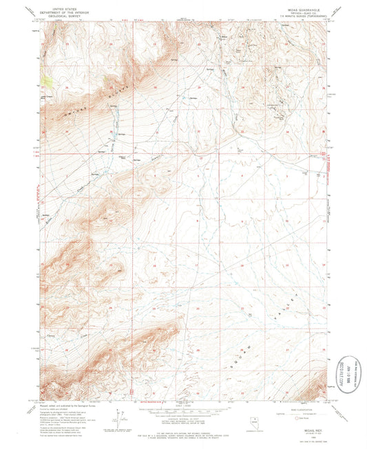 Classic USGS Midas Nevada 7.5'x7.5' Topo Map Image