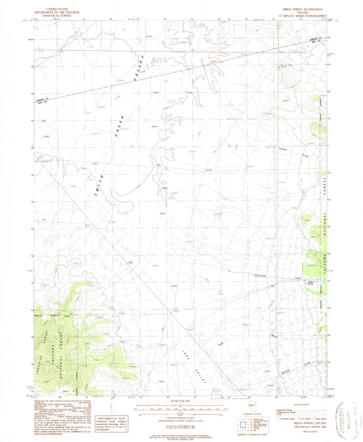 Classic USGS Midas Spring Nevada 7.5'x7.5' Topo Map Image