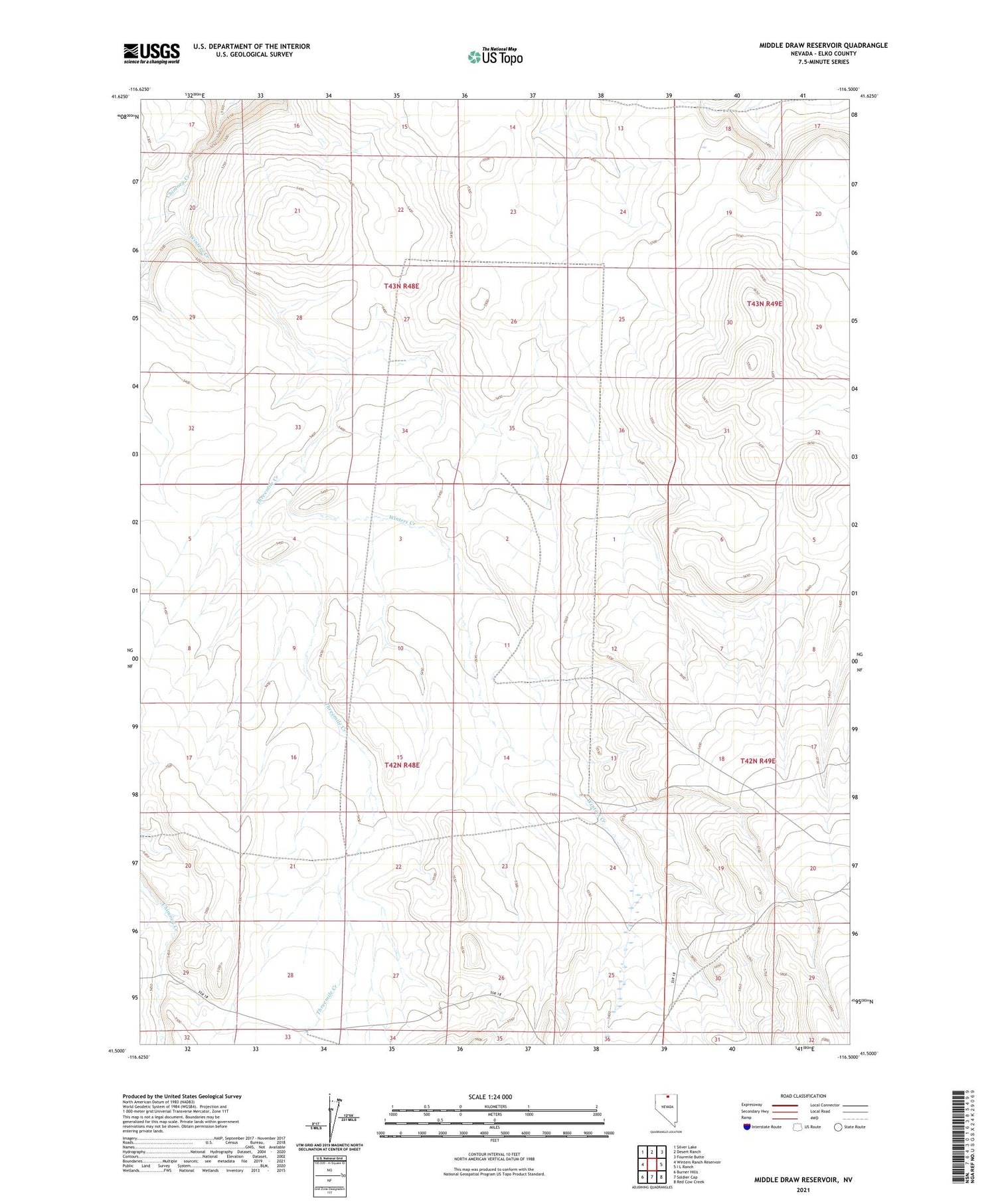Middle Draw Reservoir Nevada US Topo Map Image