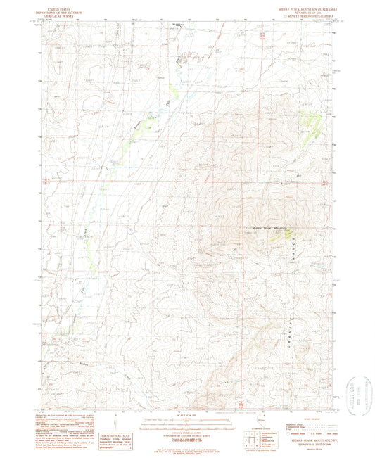 Classic USGS Middle Stack Mountain Nevada 7.5'x7.5' Topo Map Image