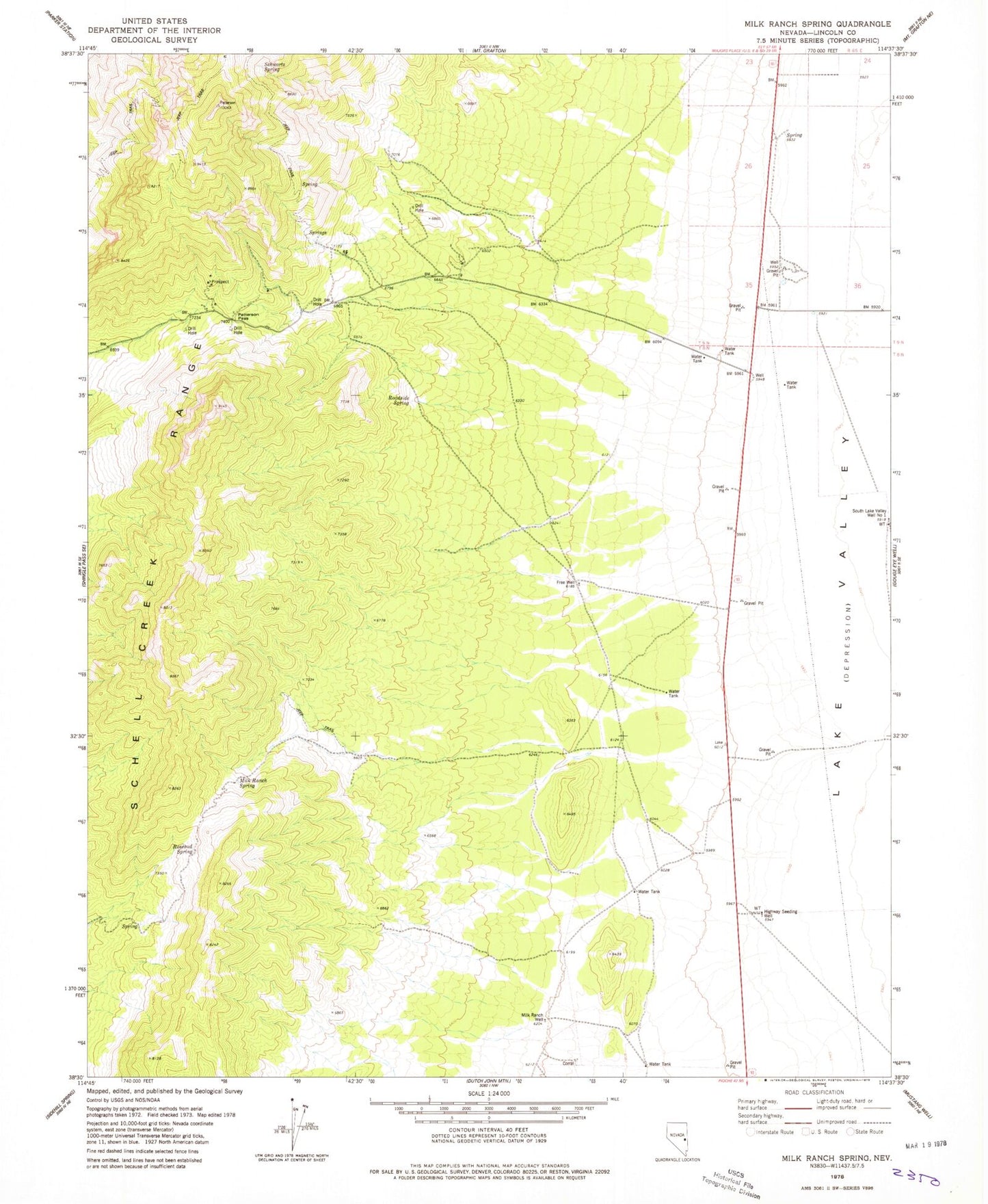 Classic USGS Milk Ranch Spring Nevada 7.5'x7.5' Topo Map Image