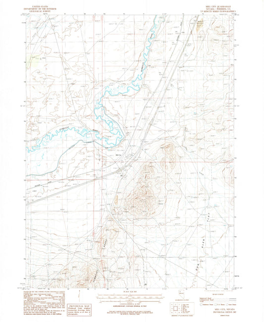Classic USGS Mill City Nevada 7.5'x7.5' Topo Map Image