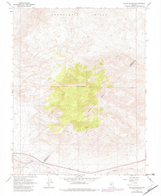 Classic USGS Miller Mountain Nevada 7.5'x7.5' Topo Map Image