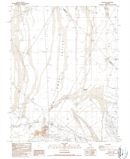 Classic USGS Millers Nevada 7.5'x7.5' Topo Map Image