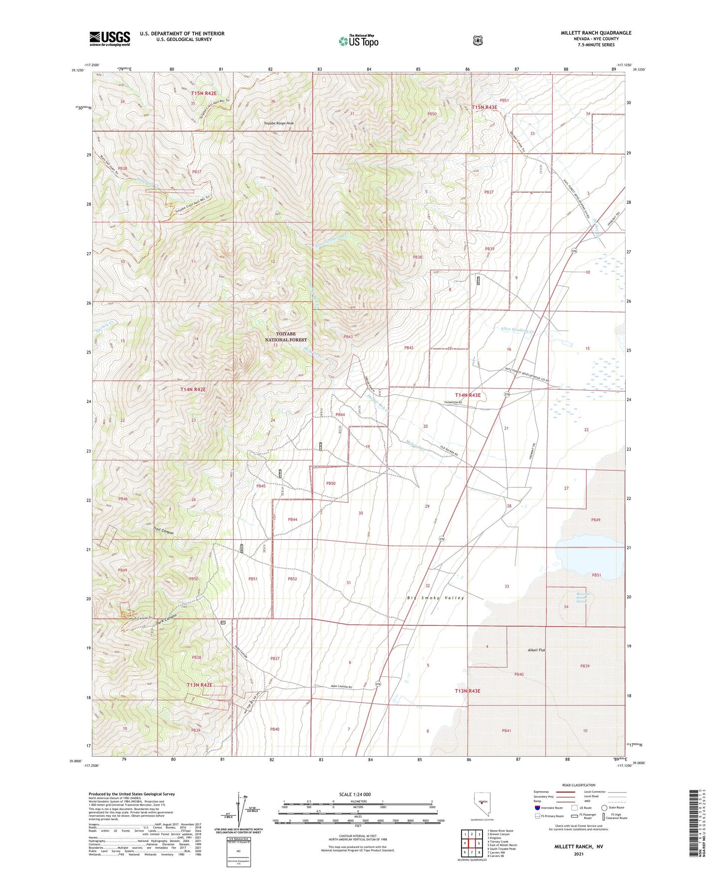 Millett Ranch Nevada US Topo Map Image