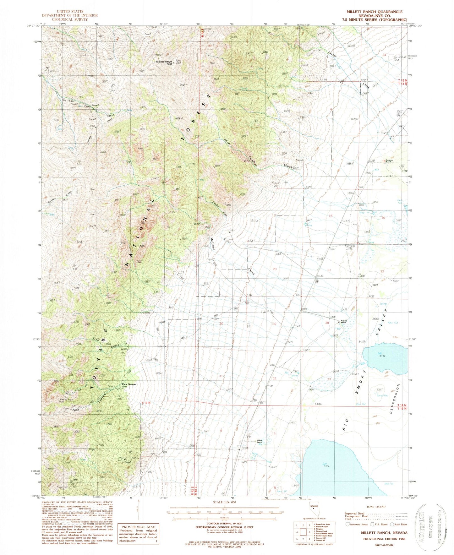 Classic USGS Millett Ranch Nevada 7.5'x7.5' Topo Map Image