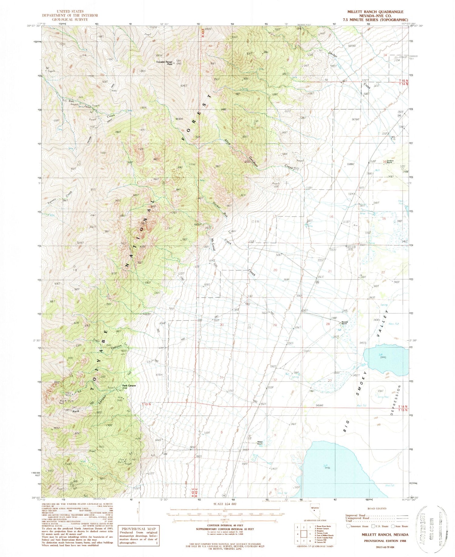 Classic USGS Millett Ranch Nevada 7.5'x7.5' Topo Map Image