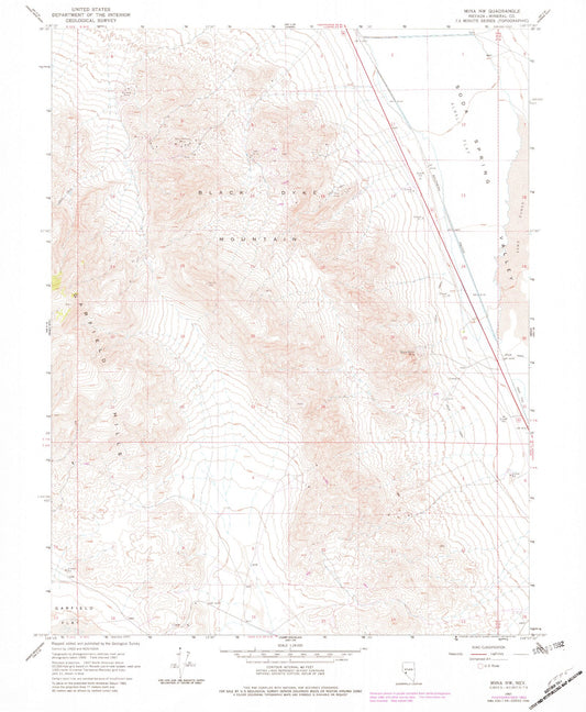 Classic USGS Black Dyke Mountain Nevada 7.5'x7.5' Topo Map Image