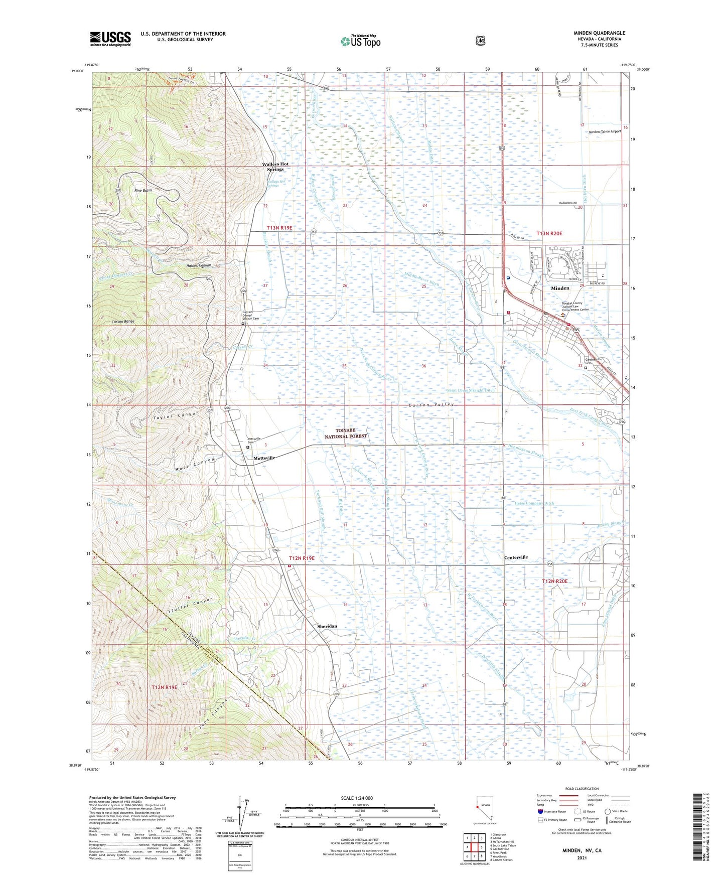 Minden Nevada US Topo Map Image