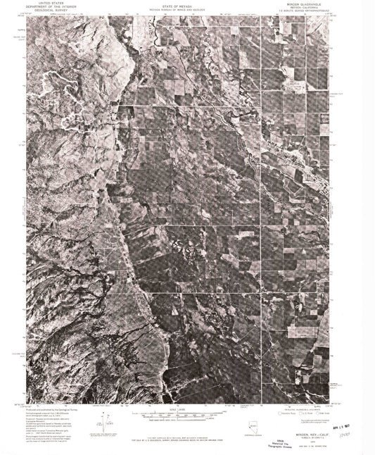 Classic USGS Minden Nevada 7.5'x7.5' Topo Map Image