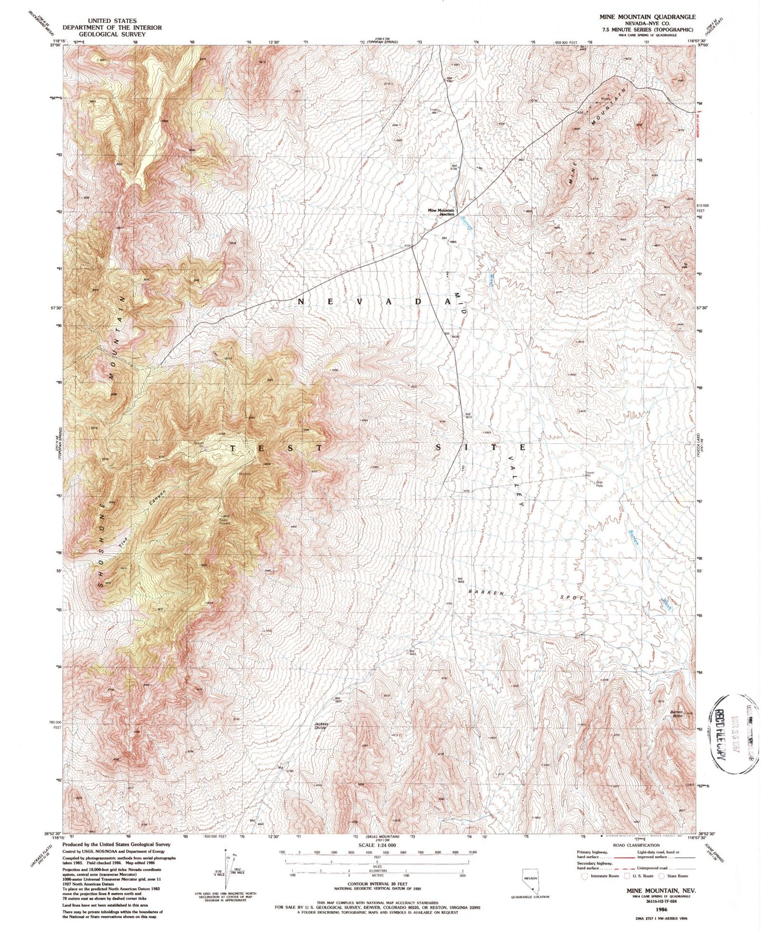 Classic USGS Mine Mountain Nevada 7.5'x7.5' Topo Map Image