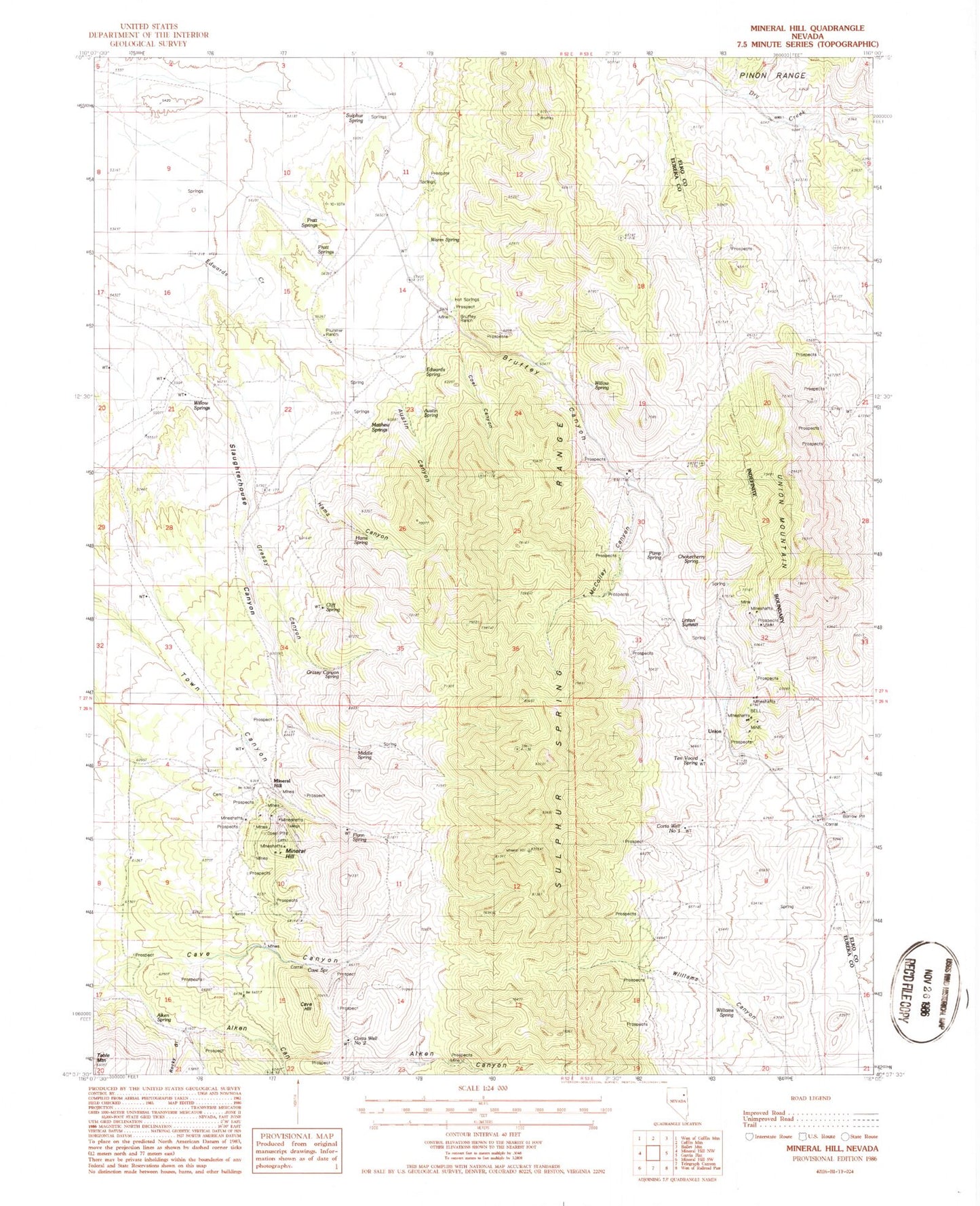 Classic USGS Mineral Hill Nevada 7.5'x7.5' Topo Map Image