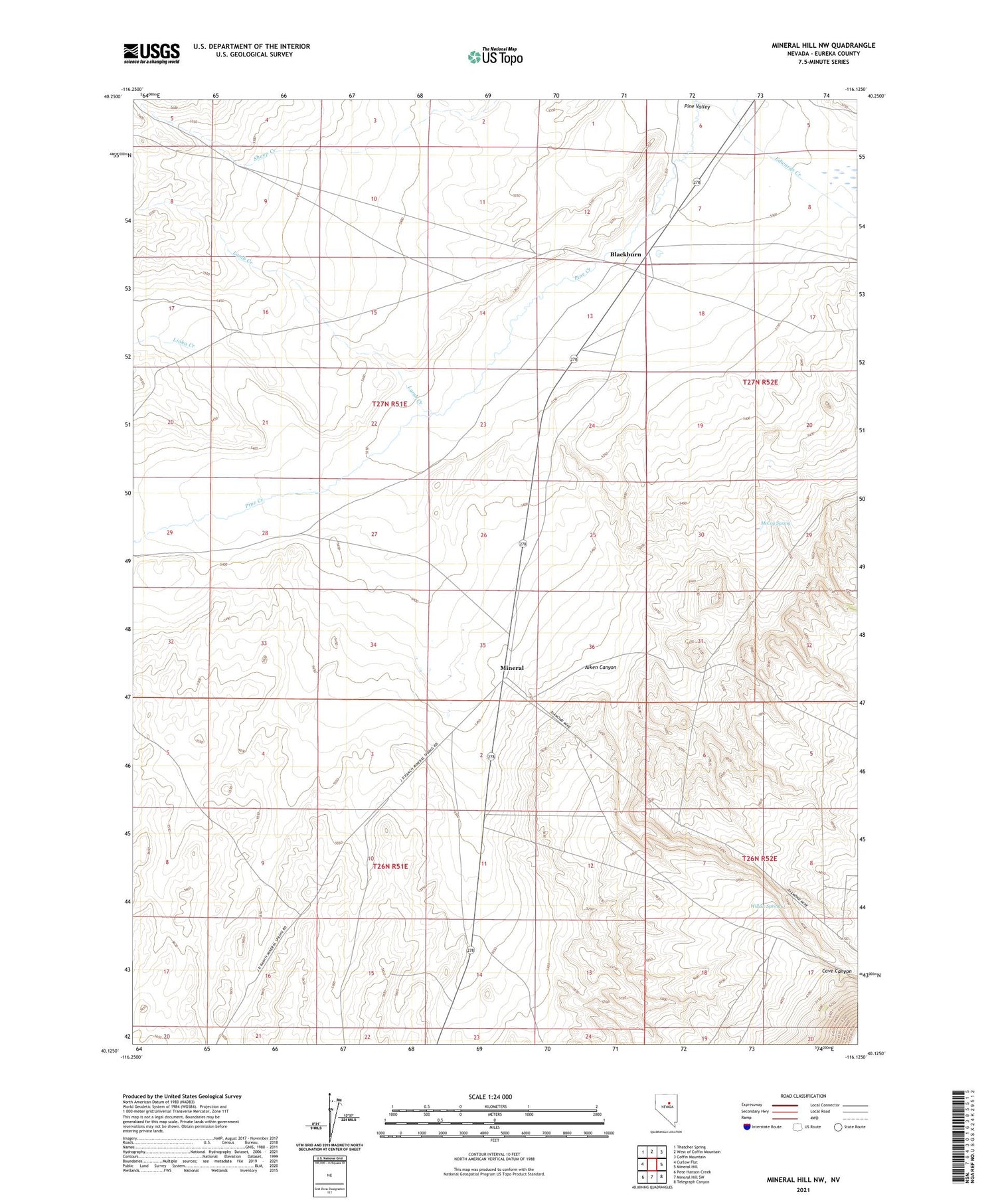 Mineral Hill NW Nevada US Topo Map Image