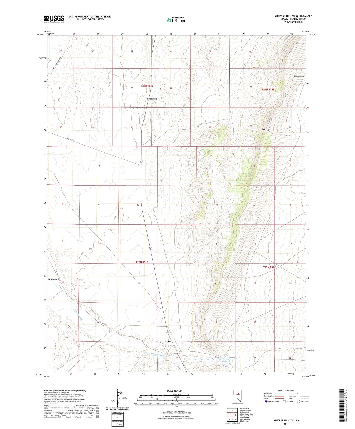 Mineral Hill SW Nevada US Topo Map Image