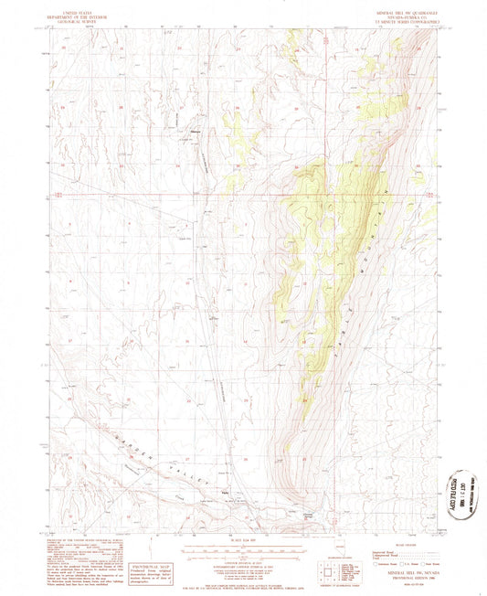 Classic USGS Mineral Hill SW Nevada 7.5'x7.5' Topo Map Image