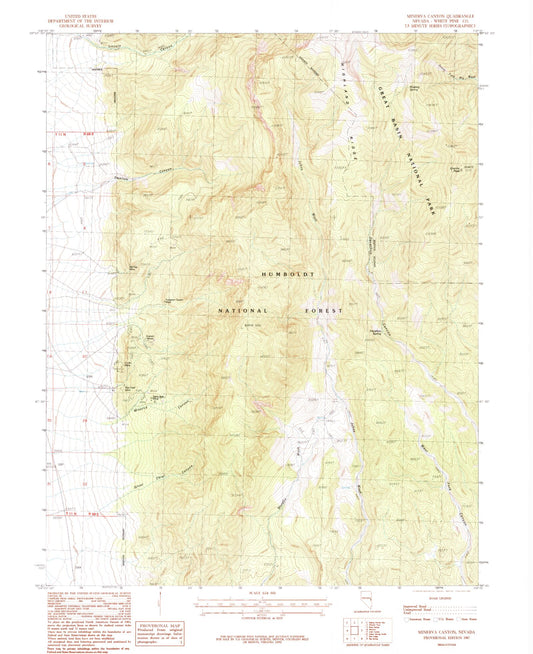 Classic USGS Minerva Canyon Nevada 7.5'x7.5' Topo Map Image