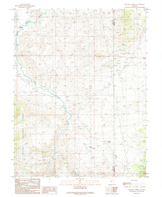 Classic USGS Mitchell Spring Nevada 7.5'x7.5' Topo Map Image