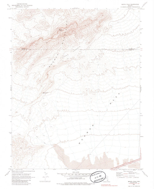 Classic USGS Moapa Peak Nevada 7.5'x7.5' Topo Map Image