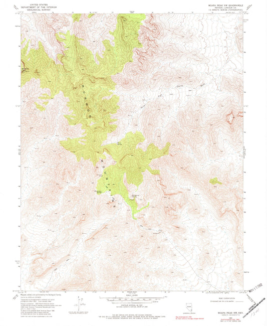 Classic USGS Moapa Peak NW Nevada 7.5'x7.5' Topo Map Image