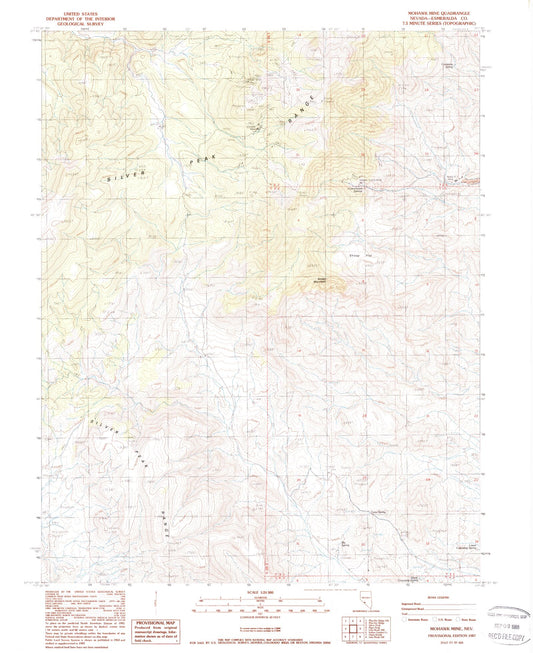 Classic USGS Mohawk Mine Nevada 7.5'x7.5' Topo Map Image