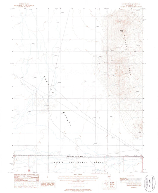 Classic USGS Monitor Peak Nevada 7.5'x7.5' Topo Map Image