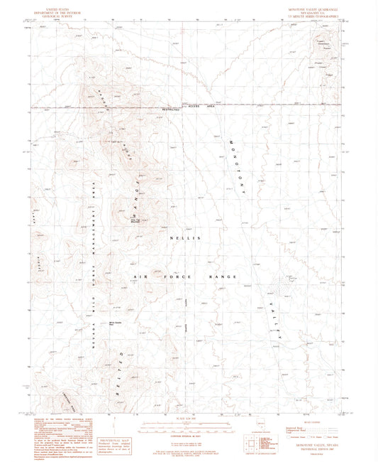 Classic USGS Monotony Valley Nevada 7.5'x7.5' Topo Map Image