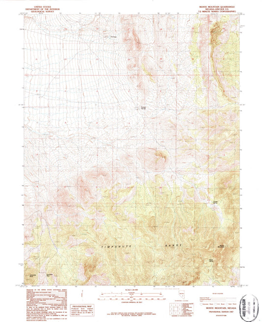 Classic USGS Monte Mountain Nevada 7.5'x7.5' Topo Map Image