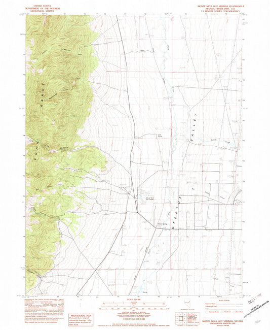 Classic USGS Monte Neva Hot Springs Nevada 7.5'x7.5' Topo Map Image