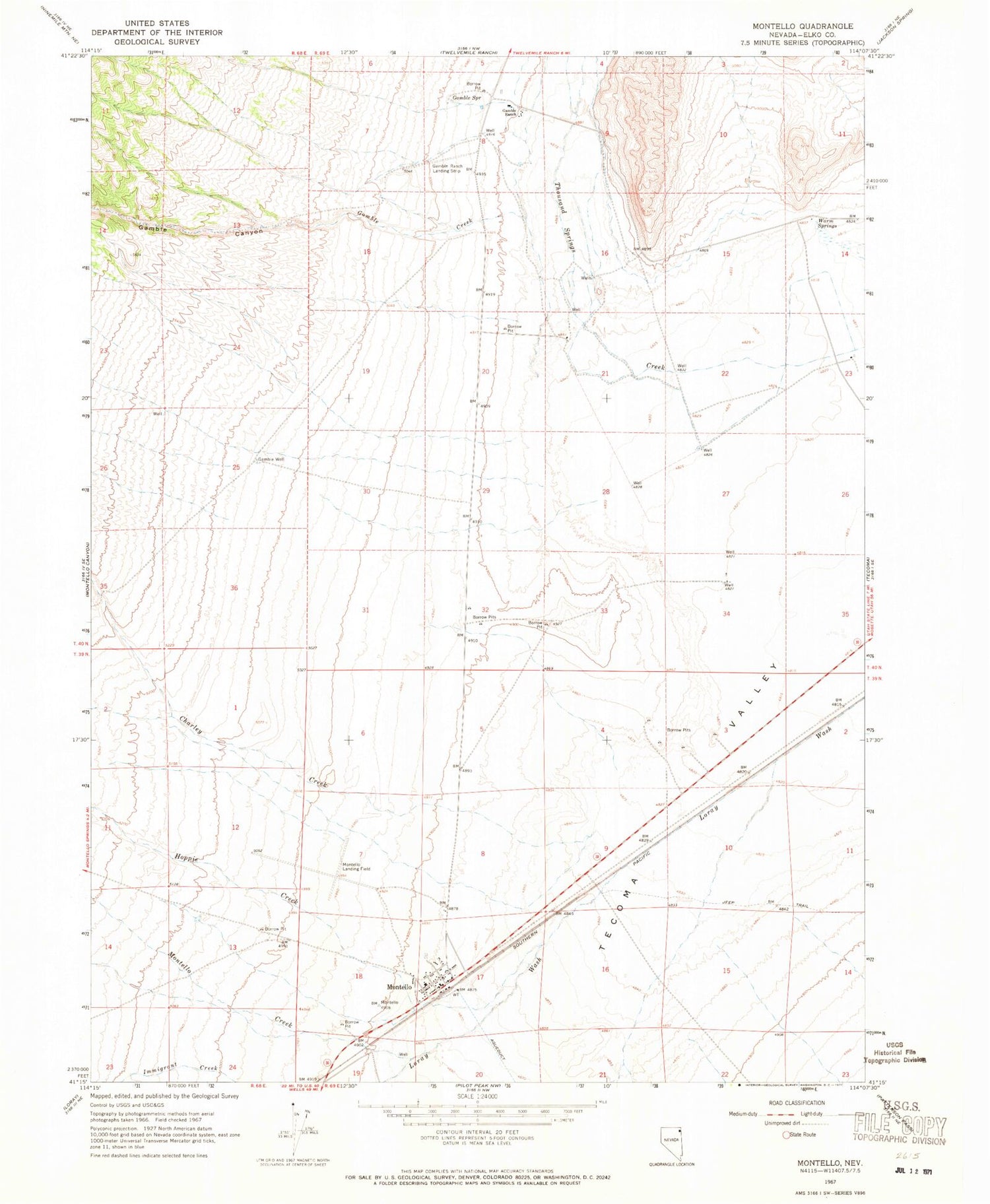 Classic USGS Montello Nevada 7.5'x7.5' Topo Map Image