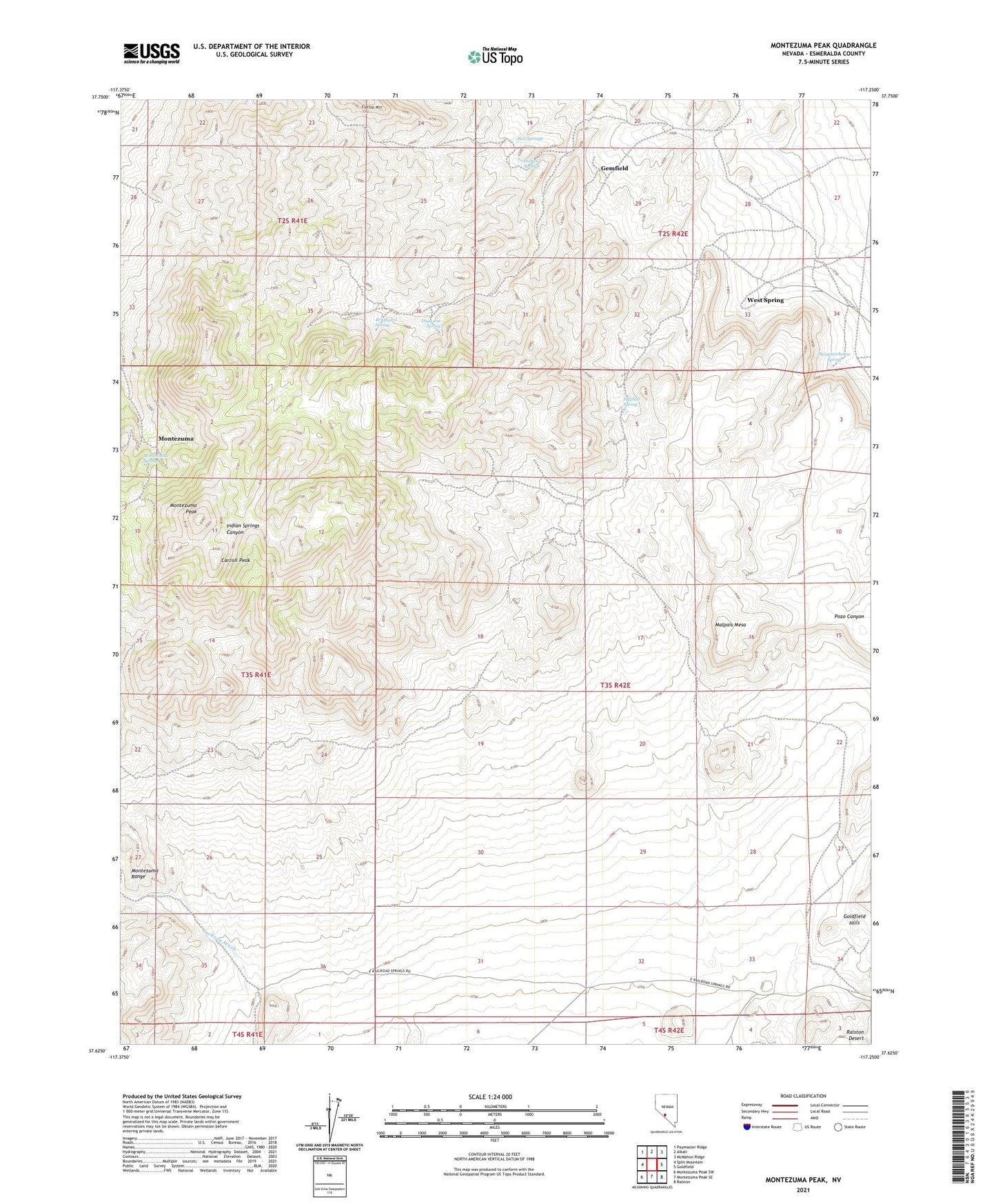 Montezuma Peak Nevada US Topo Map Image
