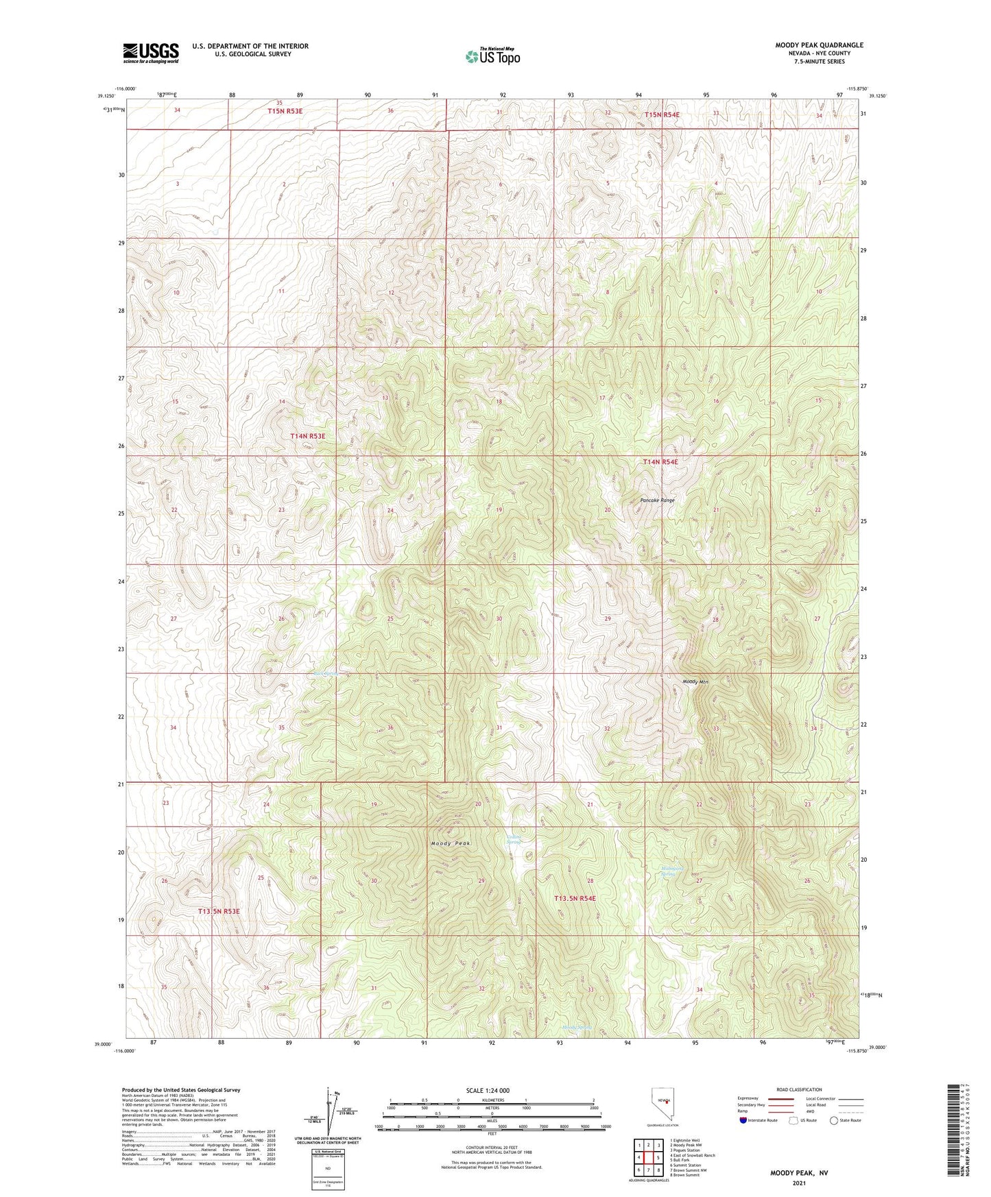 Moody Peak Nevada US Topo Map Image