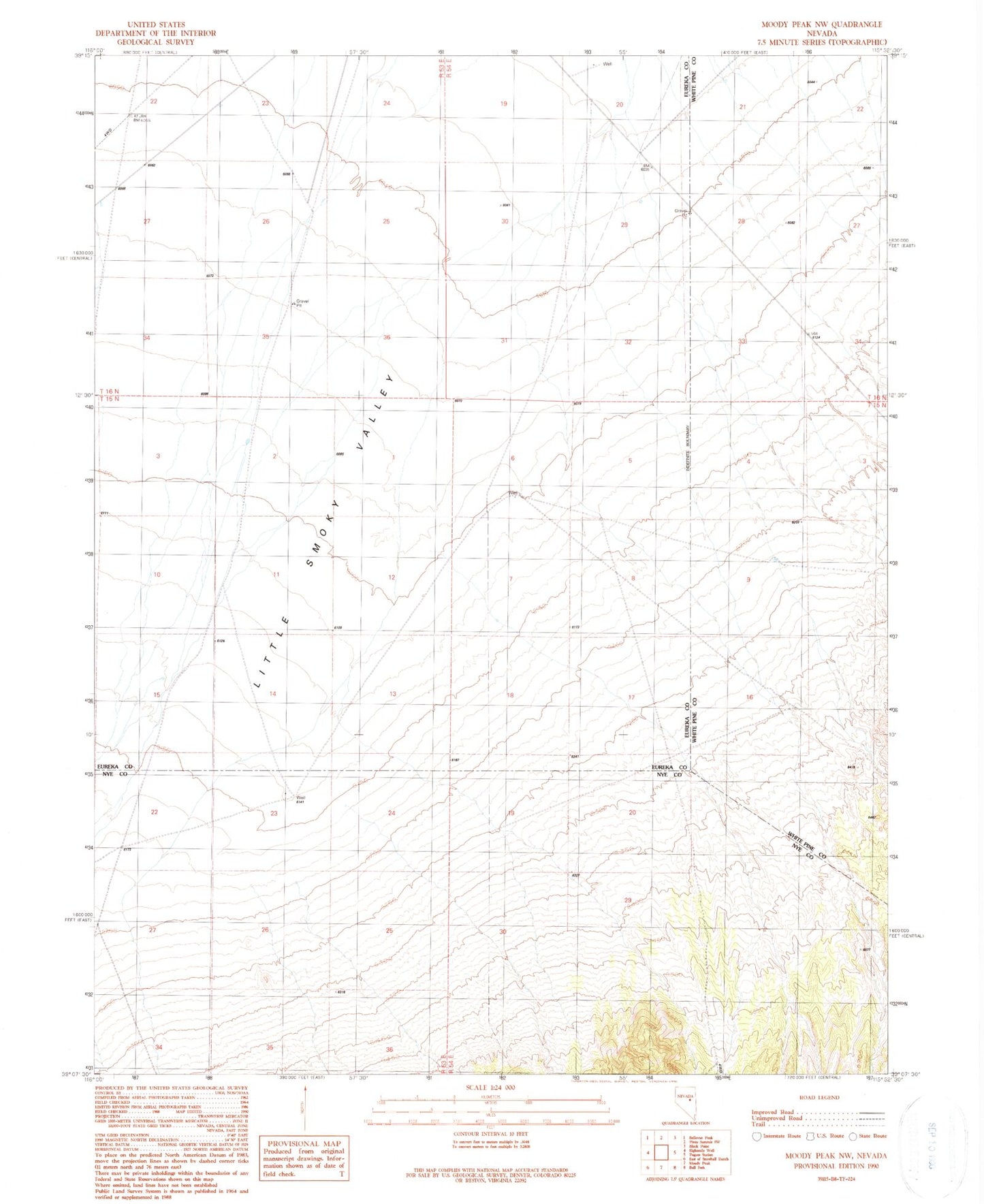 Classic USGS Moody Peak NW Nevada 7.5'x7.5' Topo Map Image
