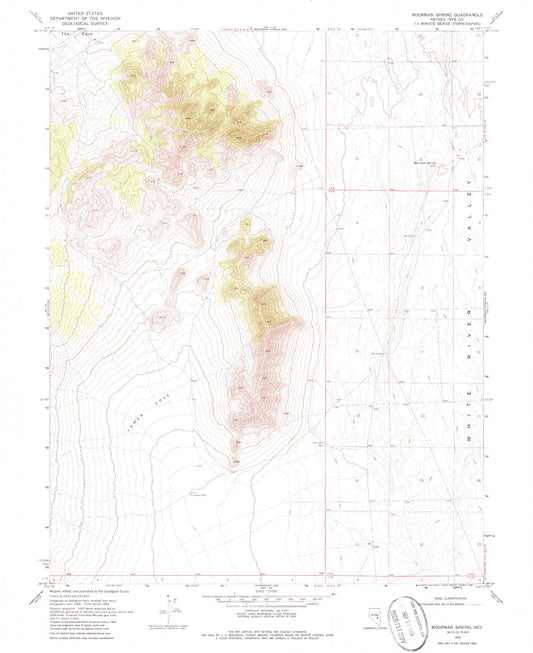 Classic USGS Moorman Spring Nevada 7.5'x7.5' Topo Map Image