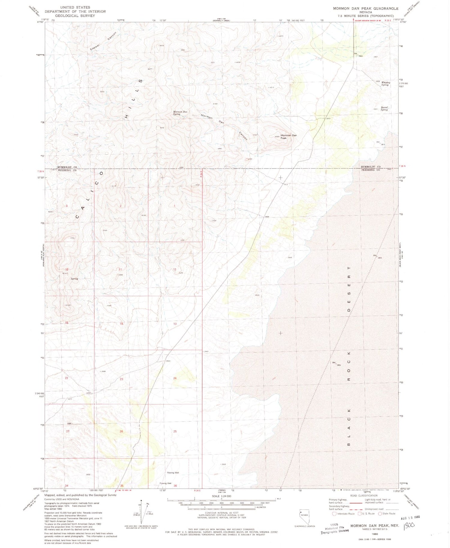 Classic USGS Mormon Dan Peak Nevada 7.5'x7.5' Topo Map Image