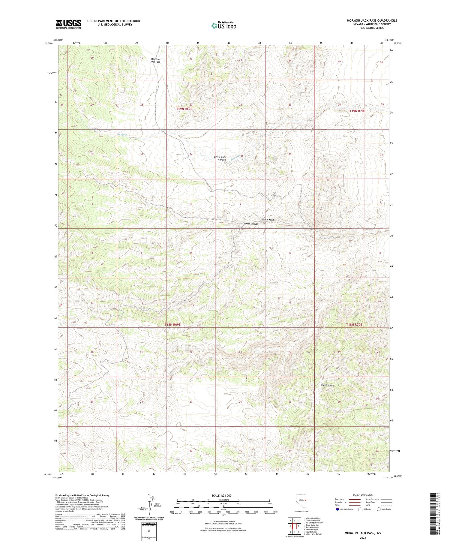 Mormon Jack Pass Nevada US Topo Map Image