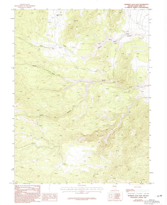 Classic USGS Mormon Jack Pass Nevada 7.5'x7.5' Topo Map Image