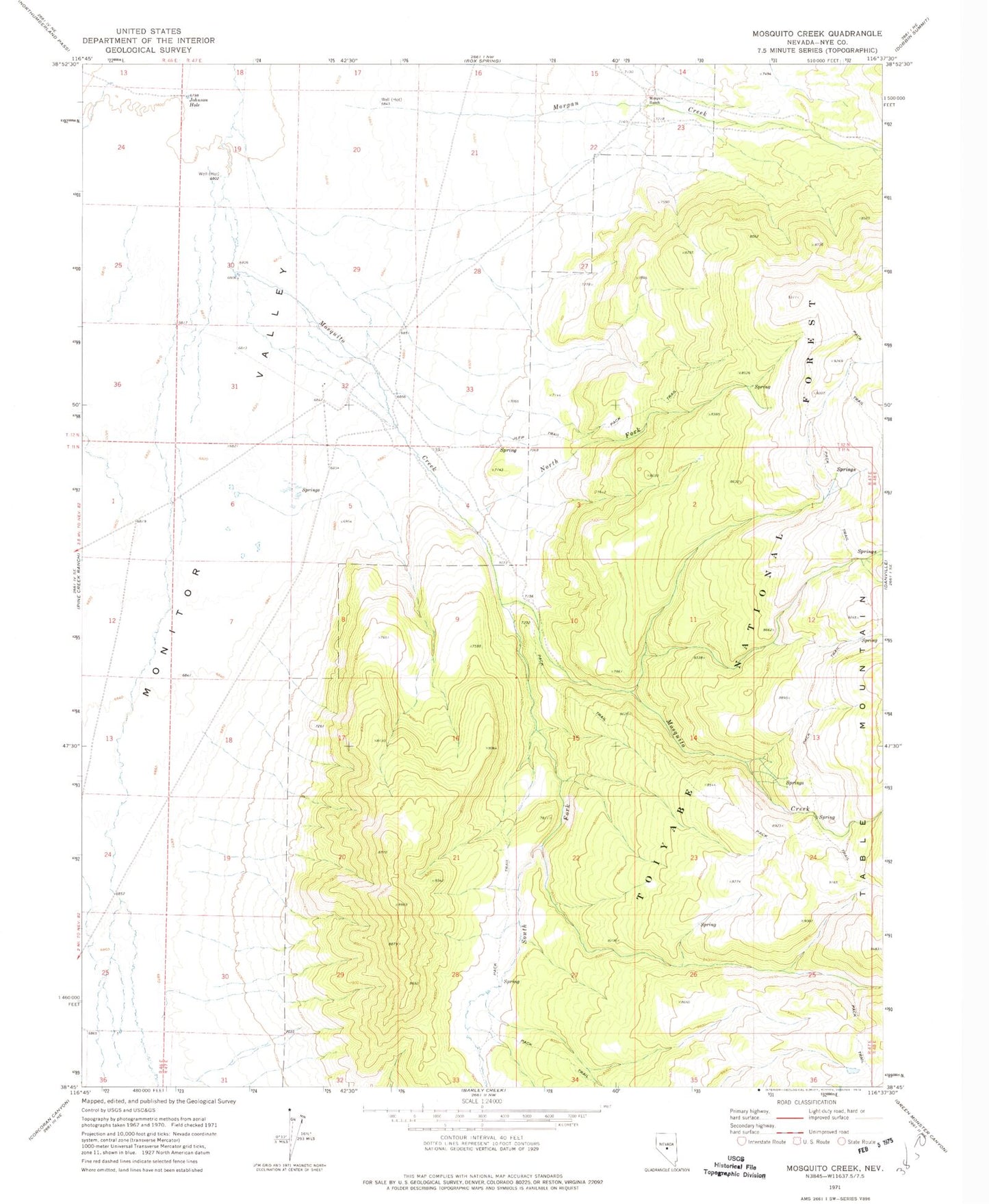 Classic USGS Mosquito Creek Nevada 7.5'x7.5' Topo Map Image