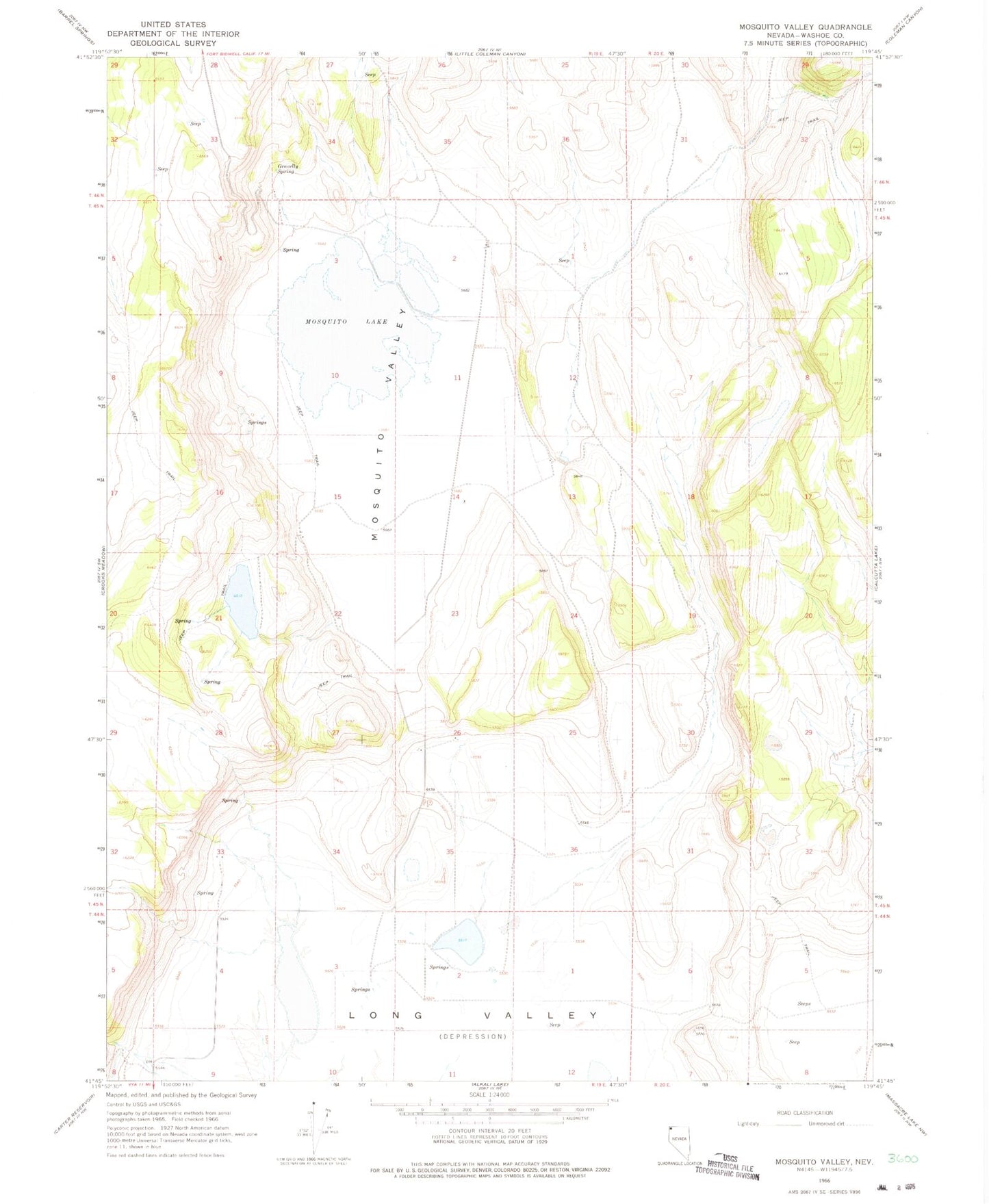 Classic USGS Mosquito Valley Nevada 7.5'x7.5' Topo Map Image