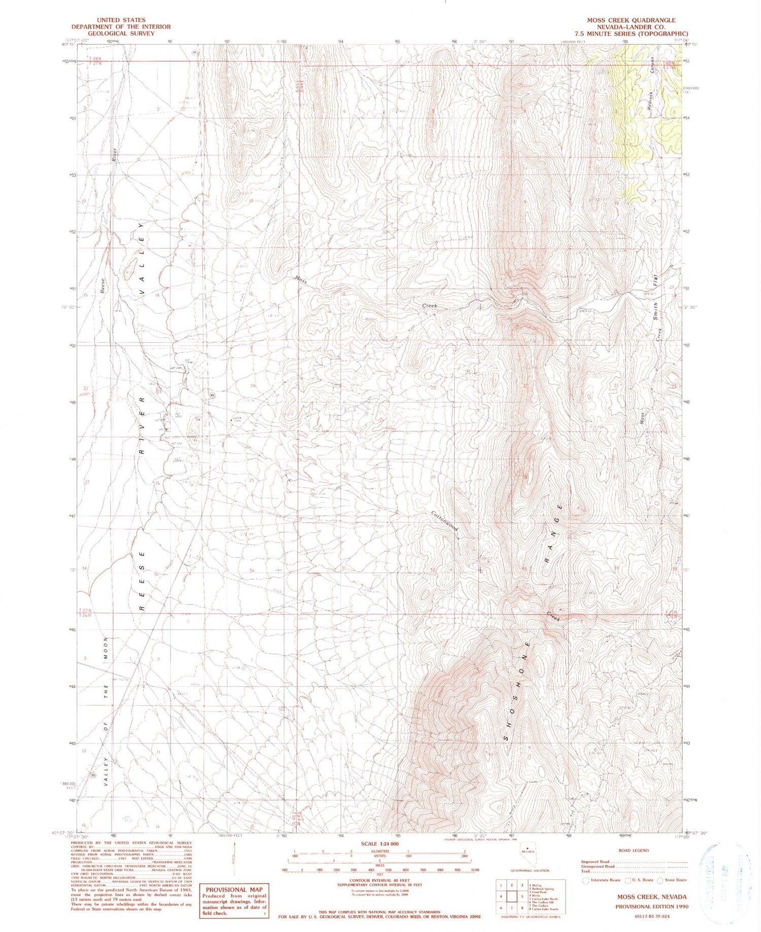 Classic USGS Moss Creek Nevada 7.5'x7.5' Topo Map Image