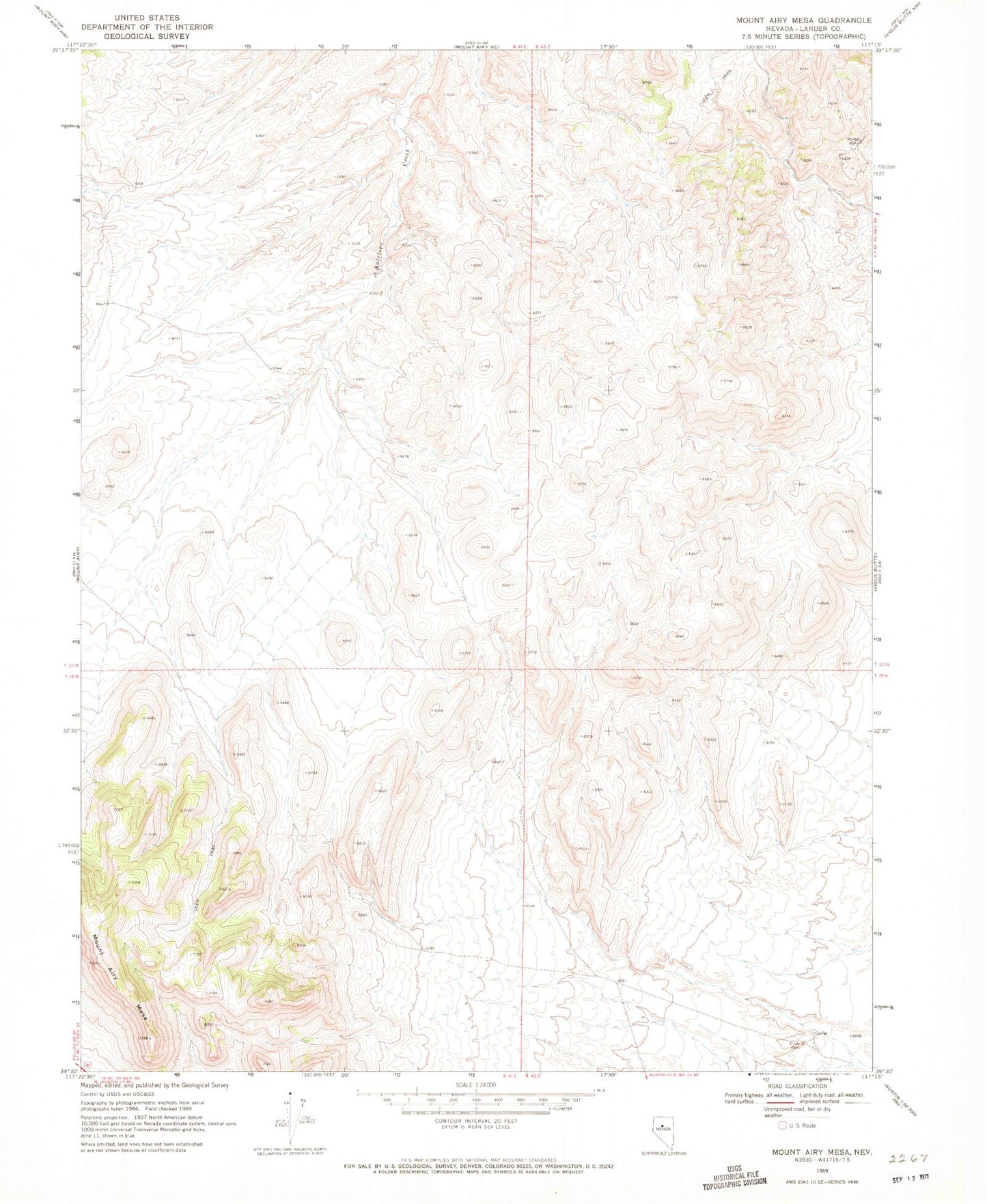 Classic USGS Mount Airy Mesa Nevada 7.5'x7.5' Topo Map Image
