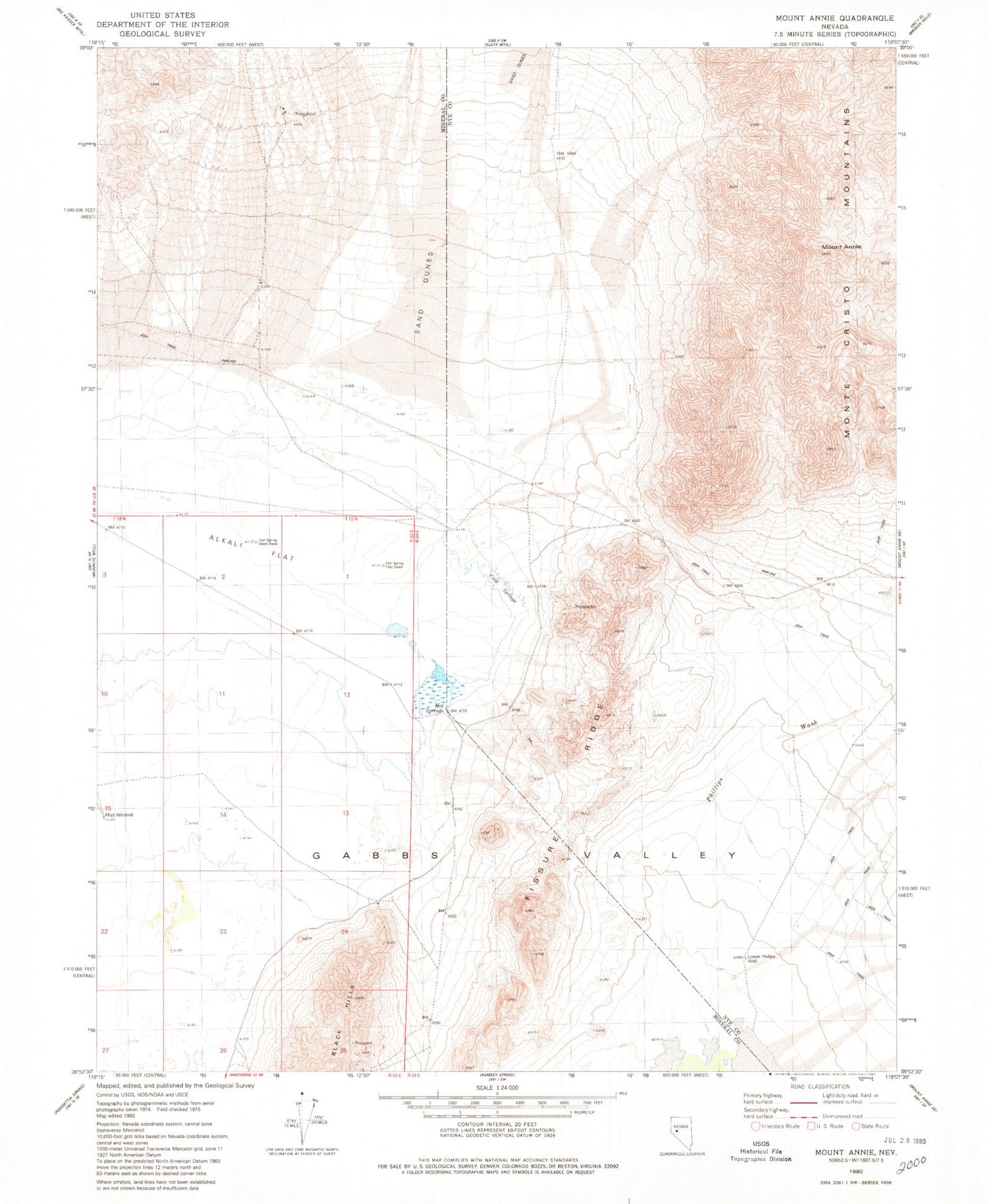 Classic USGS Mount Annie Nevada 7.5'x7.5' Topo Map Image