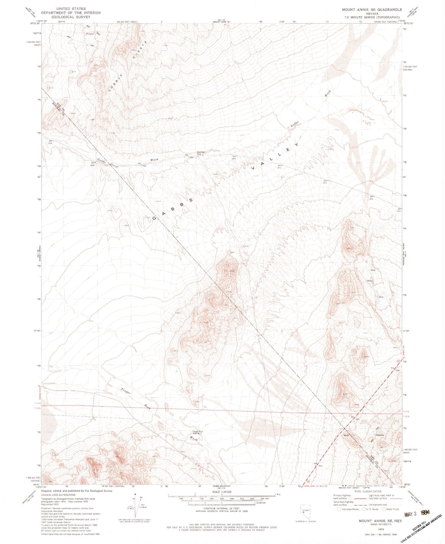 Classic USGS Mount Annie SE Nevada 7.5'x7.5' Topo Map Image