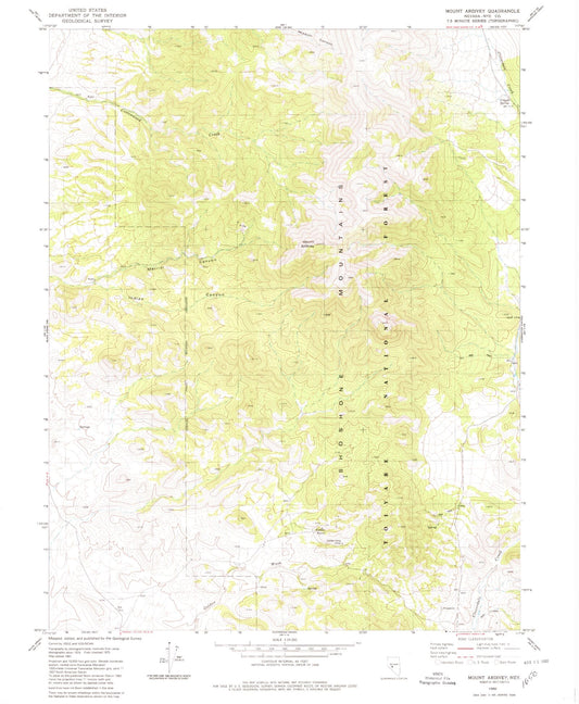Classic USGS Mount Ardivey Nevada 7.5'x7.5' Topo Map Image