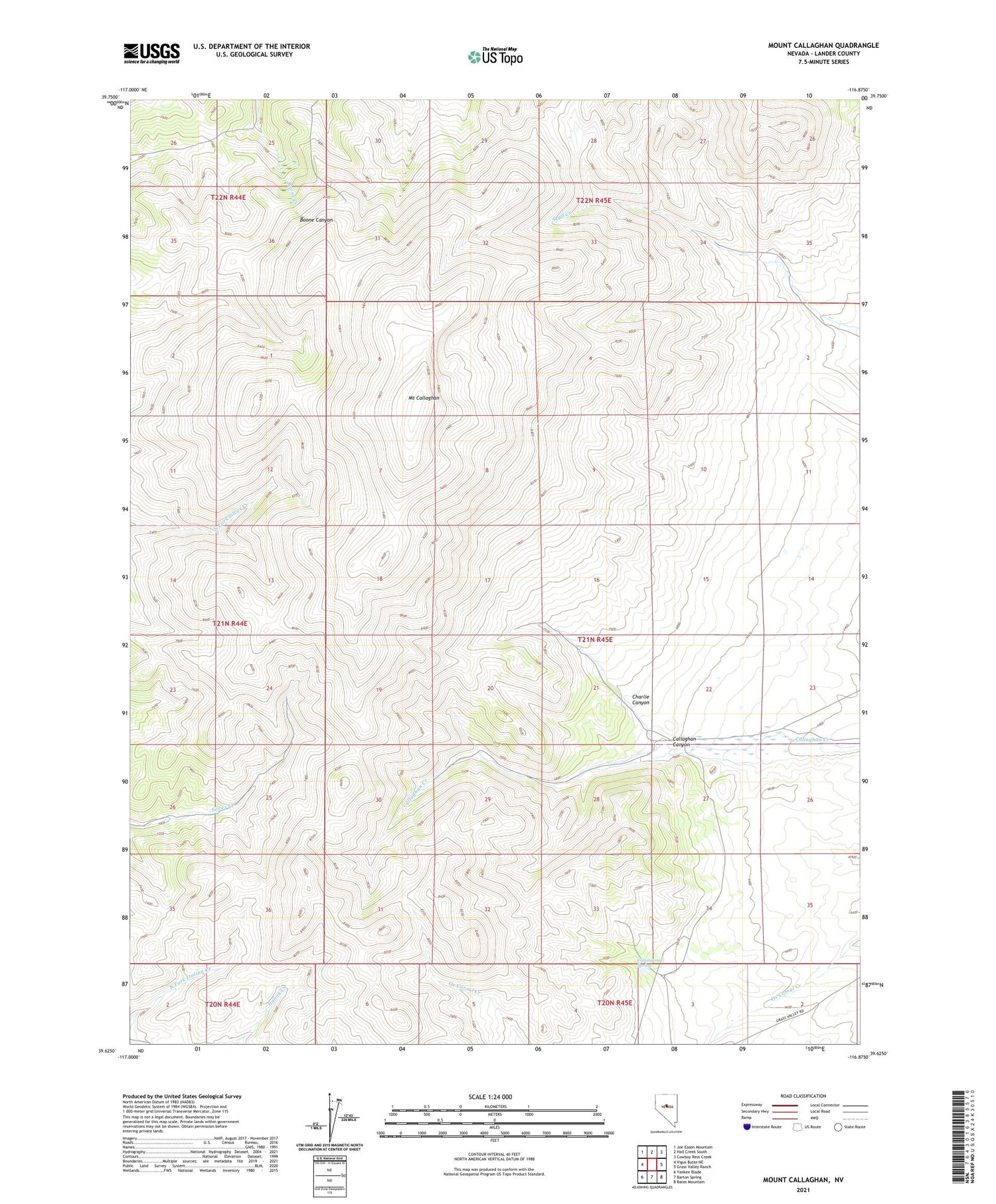 Mount Callaghan Nevada US Topo Map Image