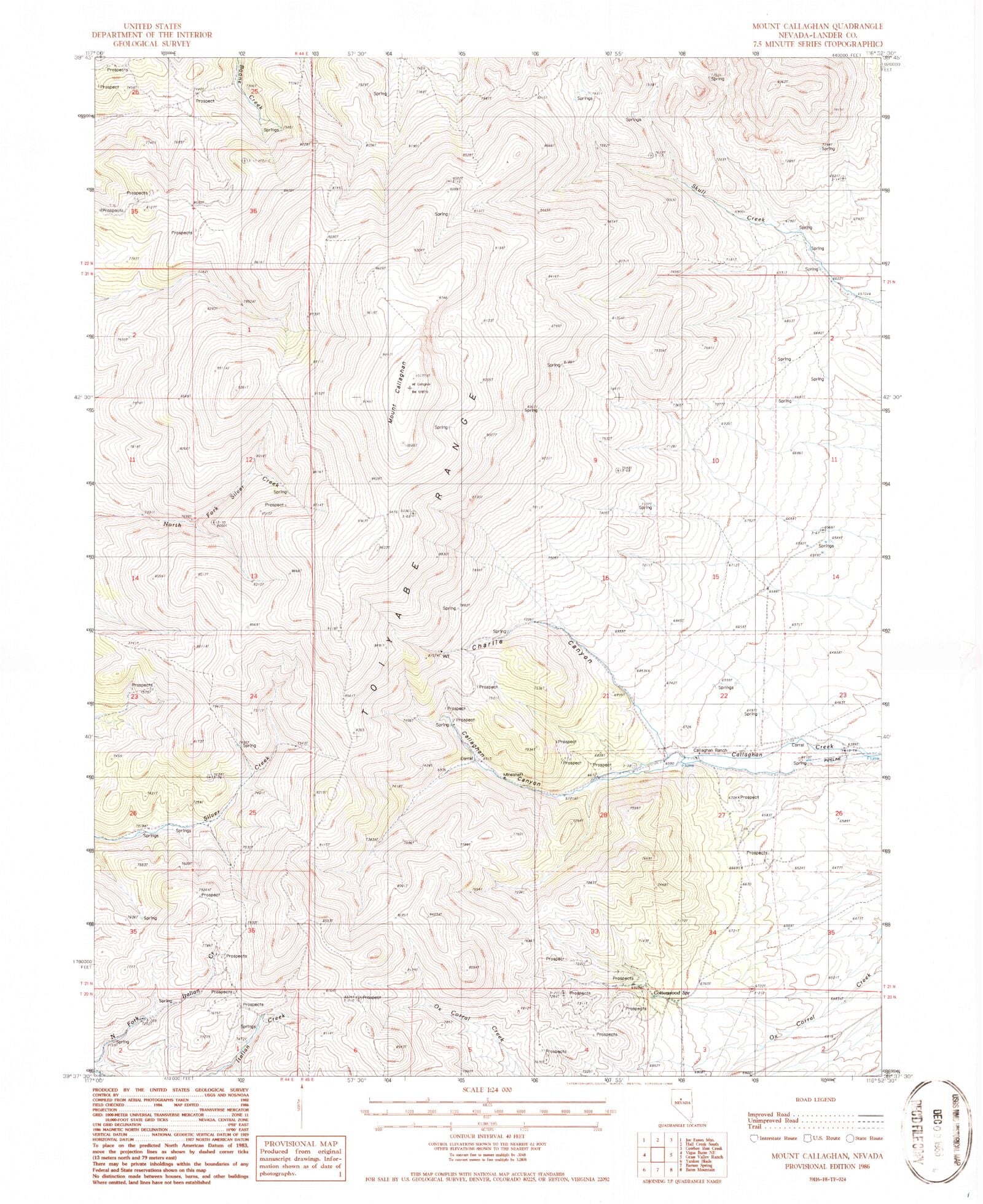 Classic USGS Mount Callaghan Nevada 7.5'x7.5' Topo Map – MyTopo Map Store
