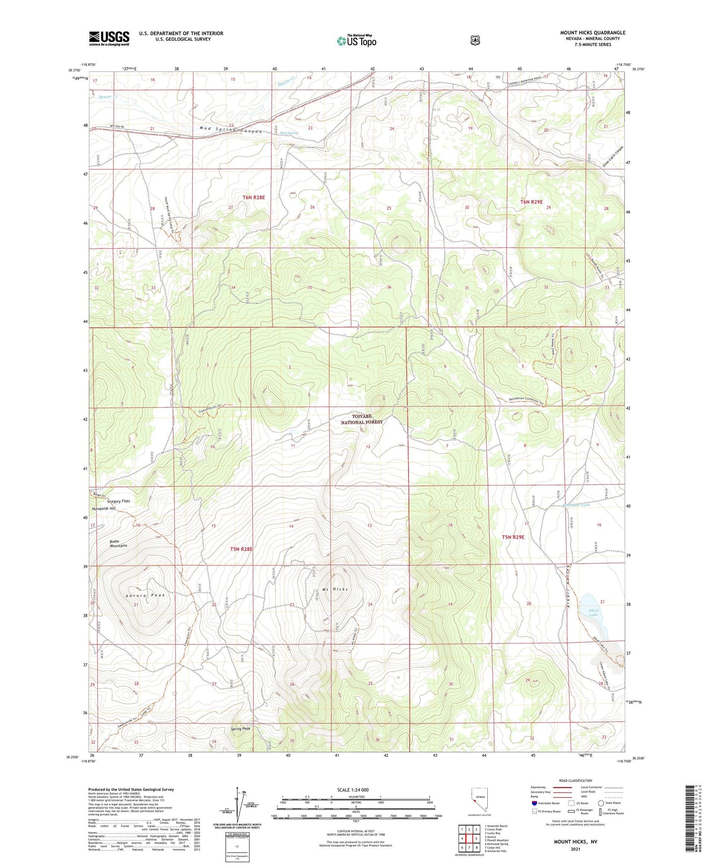 Mount Hicks Nevada US Topo Map Image