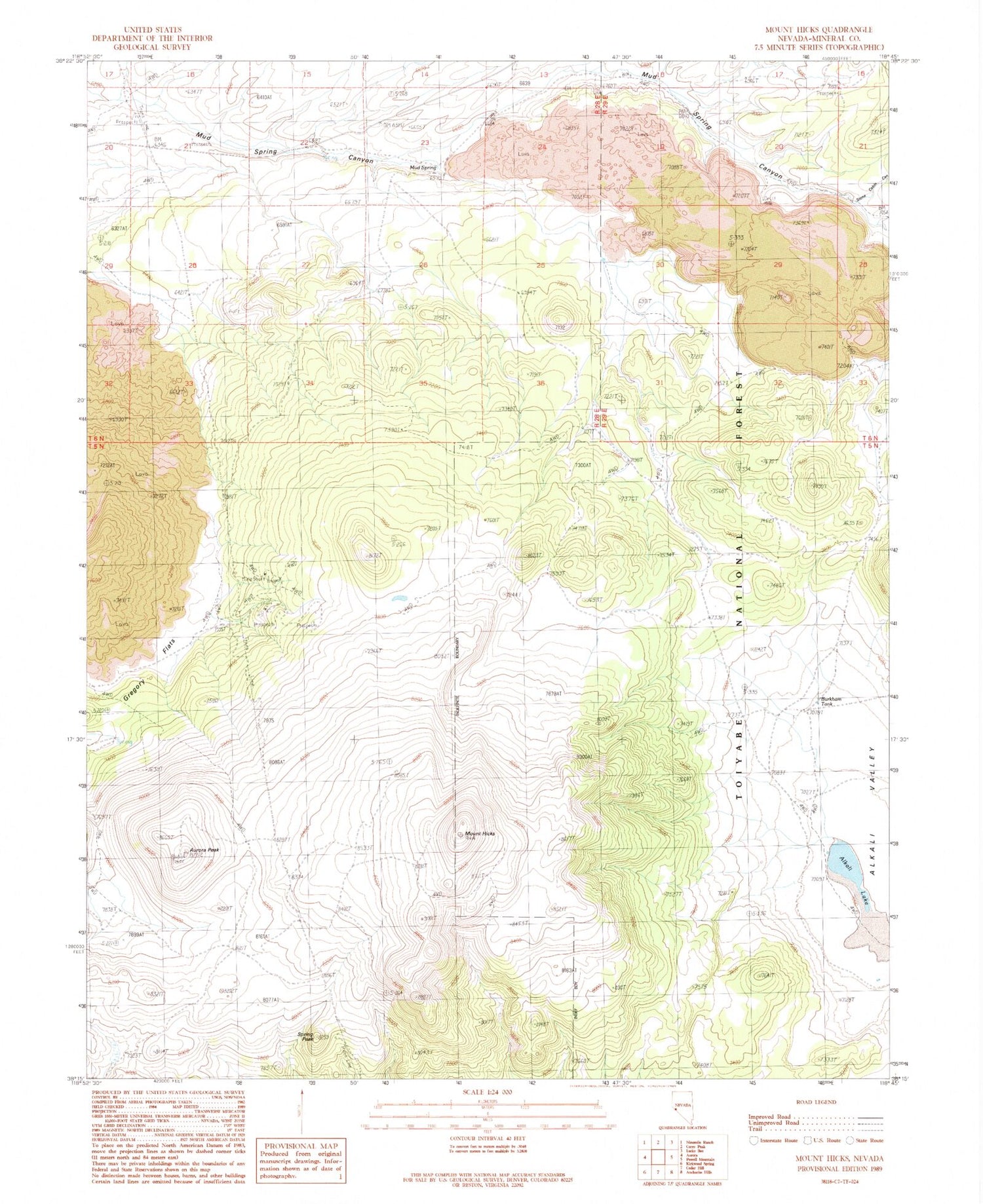 Classic USGS Mount Hicks Nevada 7.5'x7.5' Topo Map Image