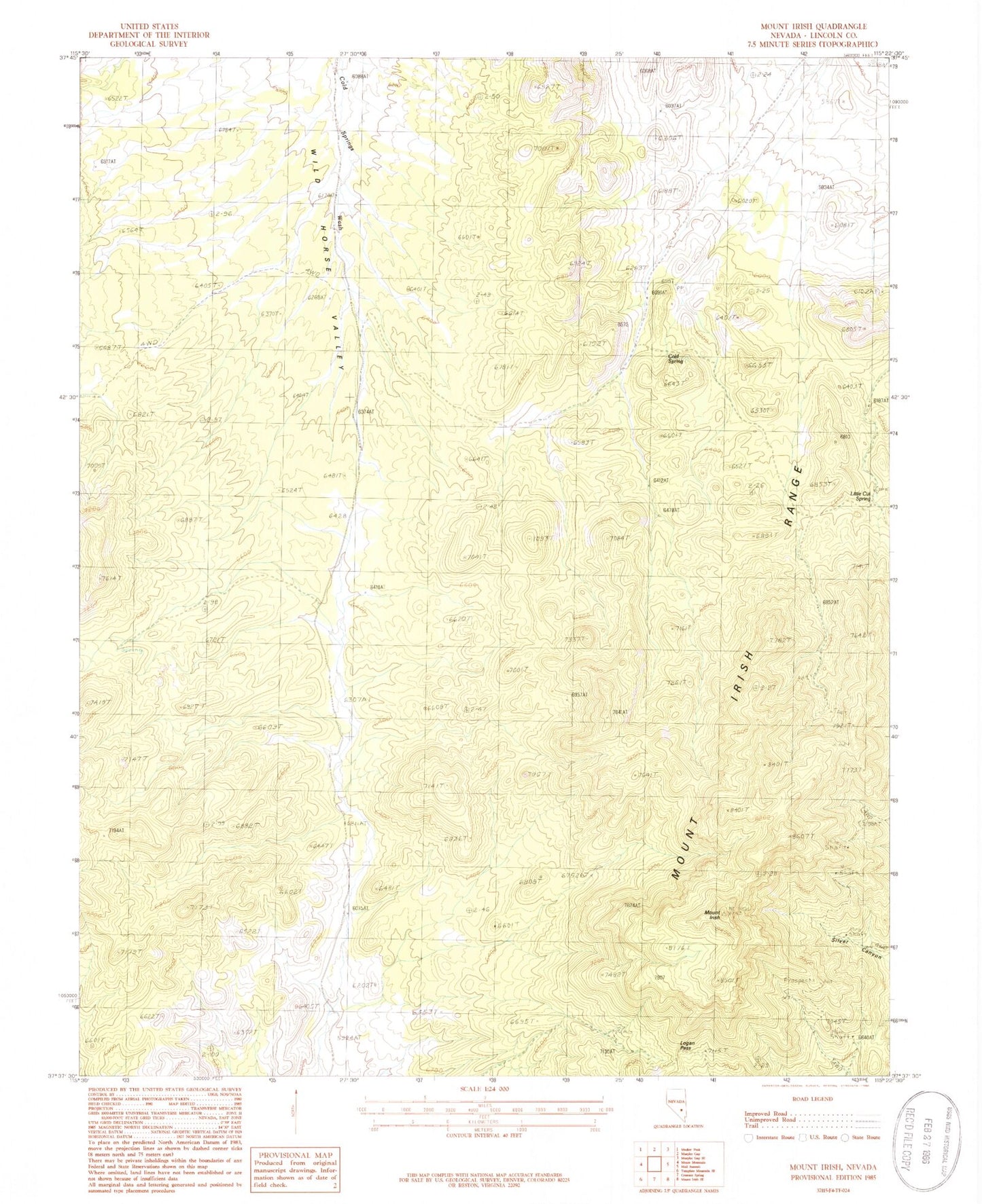 Classic USGS Mount Irish Nevada 7.5'x7.5' Topo Map Image