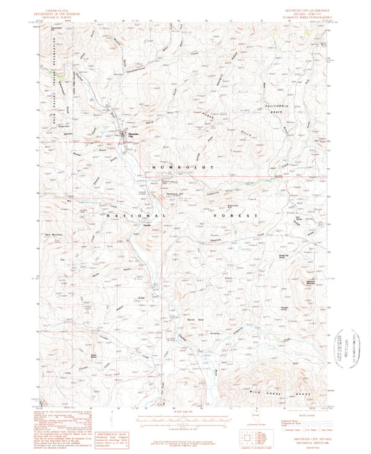 Classic USGS Mountain City Nevada 7.5'x7.5' Topo Map Image