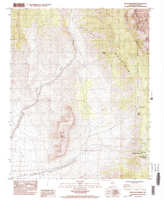 Classic USGS Mountain Springs Nevada 7.5'x7.5' Topo Map Image